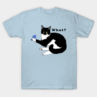 Cute Tuxedo Cat with a Bird WHAT? Copyright TeAnne T-Shirt